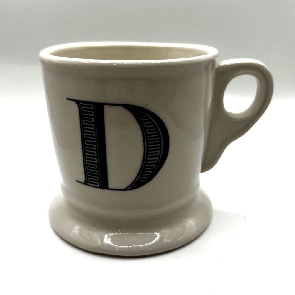 Anthropologie Vintage "D" Initial Mug Black & White Coffee Tea Hot Chocolate